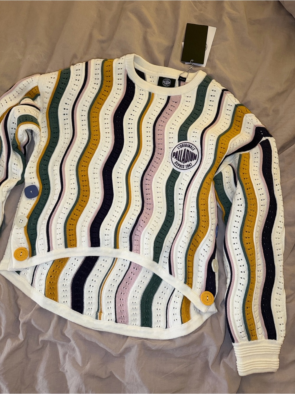 Palladium Striped Eyelet Knit top— White, Pink, Green, Yellow, Navy